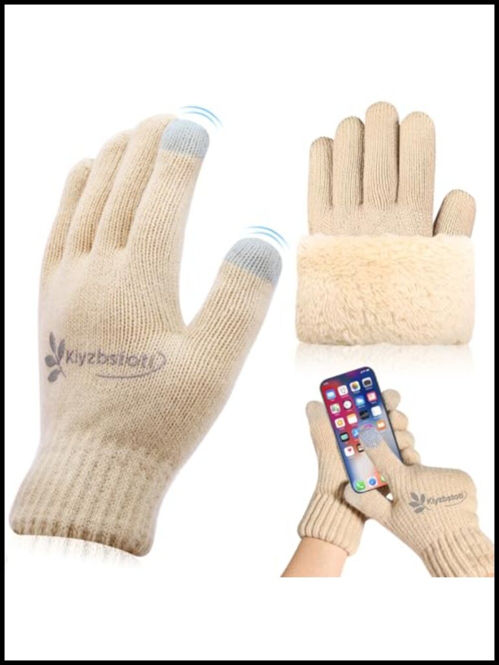 Wool Lined Fleece Touch Screen Winter Gloves Non Slip Thermal Ski Running